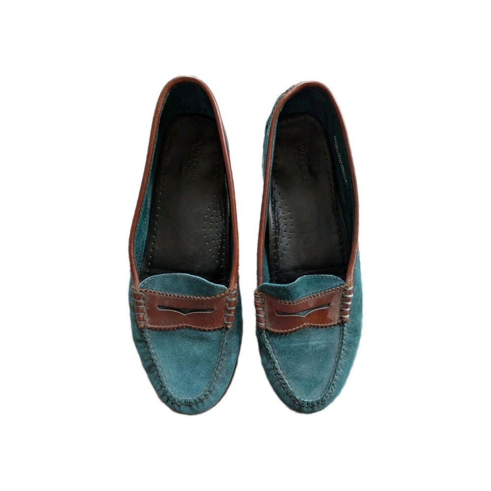 G.H. Bass Suede Weejuns Green And Brown Loafers sz 10 Preppy Classic